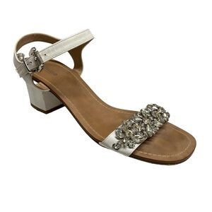 Dune London Mahala White Leather Crystal Sandals Size 8